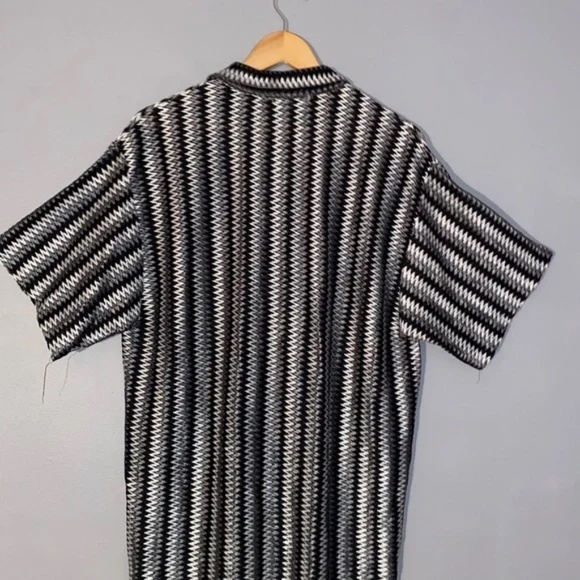 Men’s PRESTIGE Ombre Zig Zag Shimmer Dressy Disco Button Down Shirt Black Silver - Picture 5 of 10